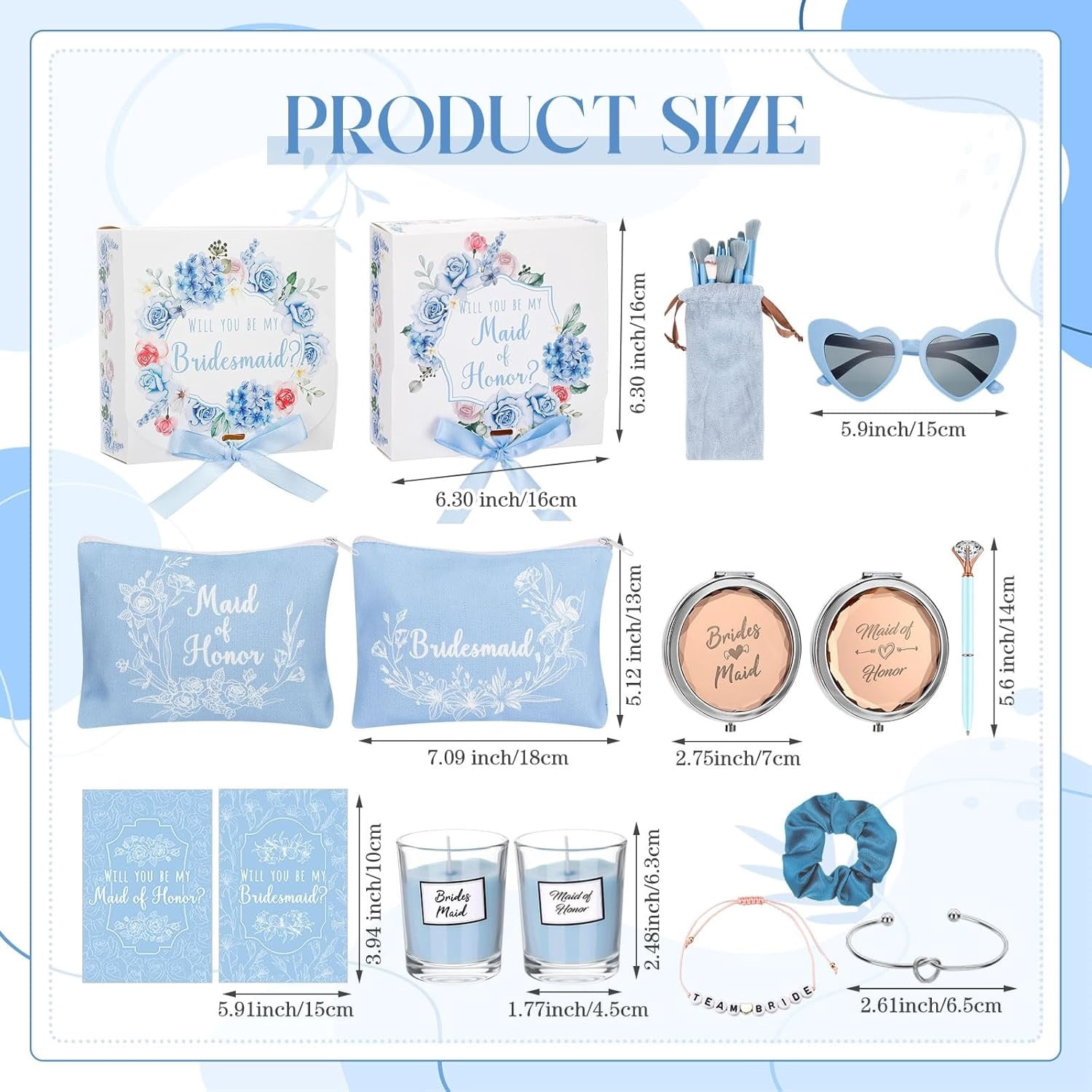 88 Pcs Bridesmaid Proposal Gifts Bridesmaid Box Set Maid of Honor Gift Include Box Candle Invited Cards Scrunchies Hair Elastics Ties Knotted Bracelets Diamond Pens