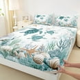 thumbnail image 4 of Feelyou Kawaii Sea Turtle Twin Sheet Sets, Dreamy Marine Animal Twin Fitted Sheet, Seashell Starfish Coral Flat Sheet, Lightweight Room Decor, 3pcs, 4 of 8