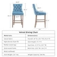 thumbnail image 6 of Velvet Bar Stools Set of 2 - 27" Seat Height Barstool, Bar Chairs Fit Counter or Bar Height, Kitchen Stools for Island, Tufted Back, Wood Frame, Upholstered (Light Blue, Set of 2), 6 of 11