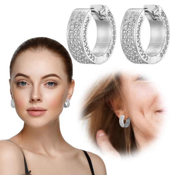 14K Gold Plated Cubic Zirconia Hoop Earrings for Women - 925 Sterling Silver Post Small Huggie Earrings, Hypoallergenic CZ Diamond Simulated Everyday Fine Jewelry