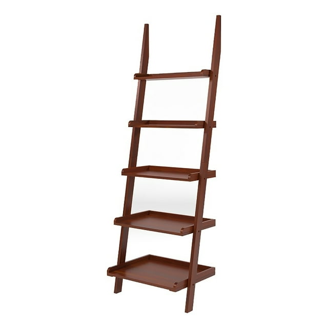 Bowery Hill 5 Shelf Transitional Wood Ladder Bookcase in Cherry