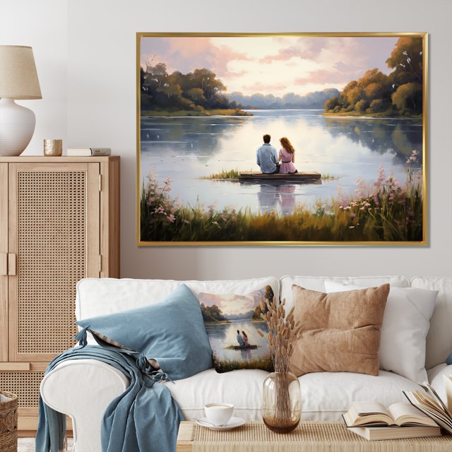 Designart Romantic Landscape framed wall Art, Romantic Landscape Tranquil Charm I , Romantic Landscape Large framed wall art decor, Multi-Color Traditional Gold framed wall art, Gold Frame