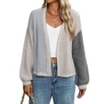 thumbnail image 3 of Women'S Color Block Open Front Cardigan Contrast Striped Chunky Cardigan Sweater Outerwear Coat Grey XL, 3 of 9