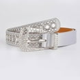 thumbnail image 1 of facefd Strass Ceinture Mode PU Cuir Cristal Ceintures Ceinture pour Robe Pantalon Blanc, 1 of 4