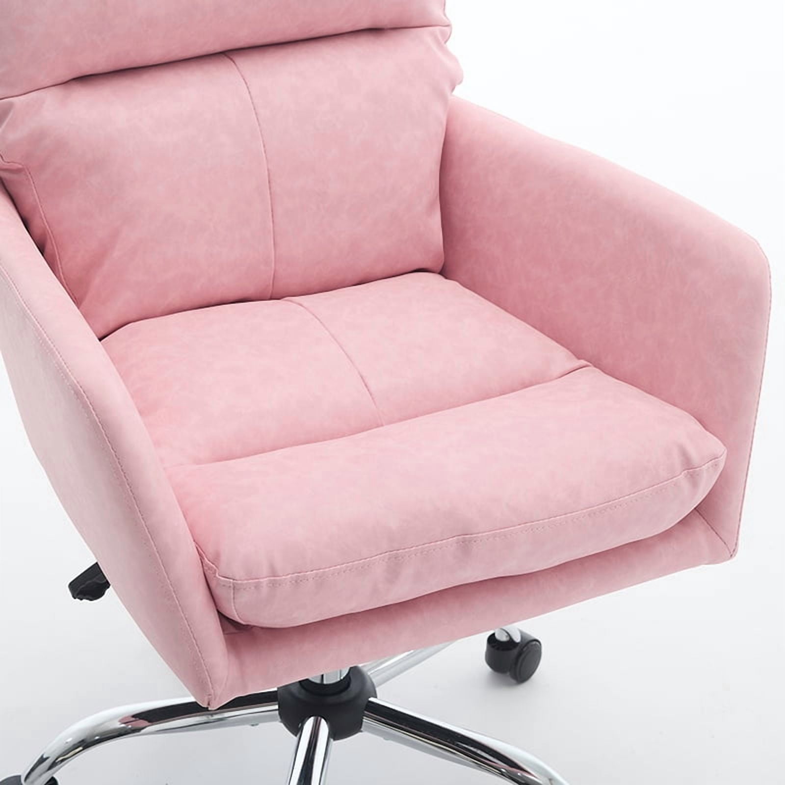Ergonomic Executive Office Chair with High Back and Lumbar Support, Adjustable Height PU Leather Desk Chair, Swivel Rolling Computer Chair with Armrests for Home Office, Pink