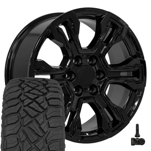 OE Wheels CV65 20 Inch Rims and Tires Fit Silverado 1500 ZR2 Style 6x139.7 20x9 Gloss Black - Hollander 14089 - TerraMax RT 275/55-20 (Set of 4)