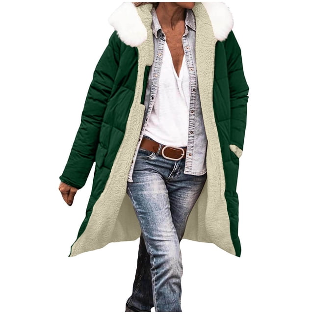 yardsong Long Puffer Shearling Parka - Parka à Capuche Réversible Chaude pour Femme Doublée Sherpa Vert,m