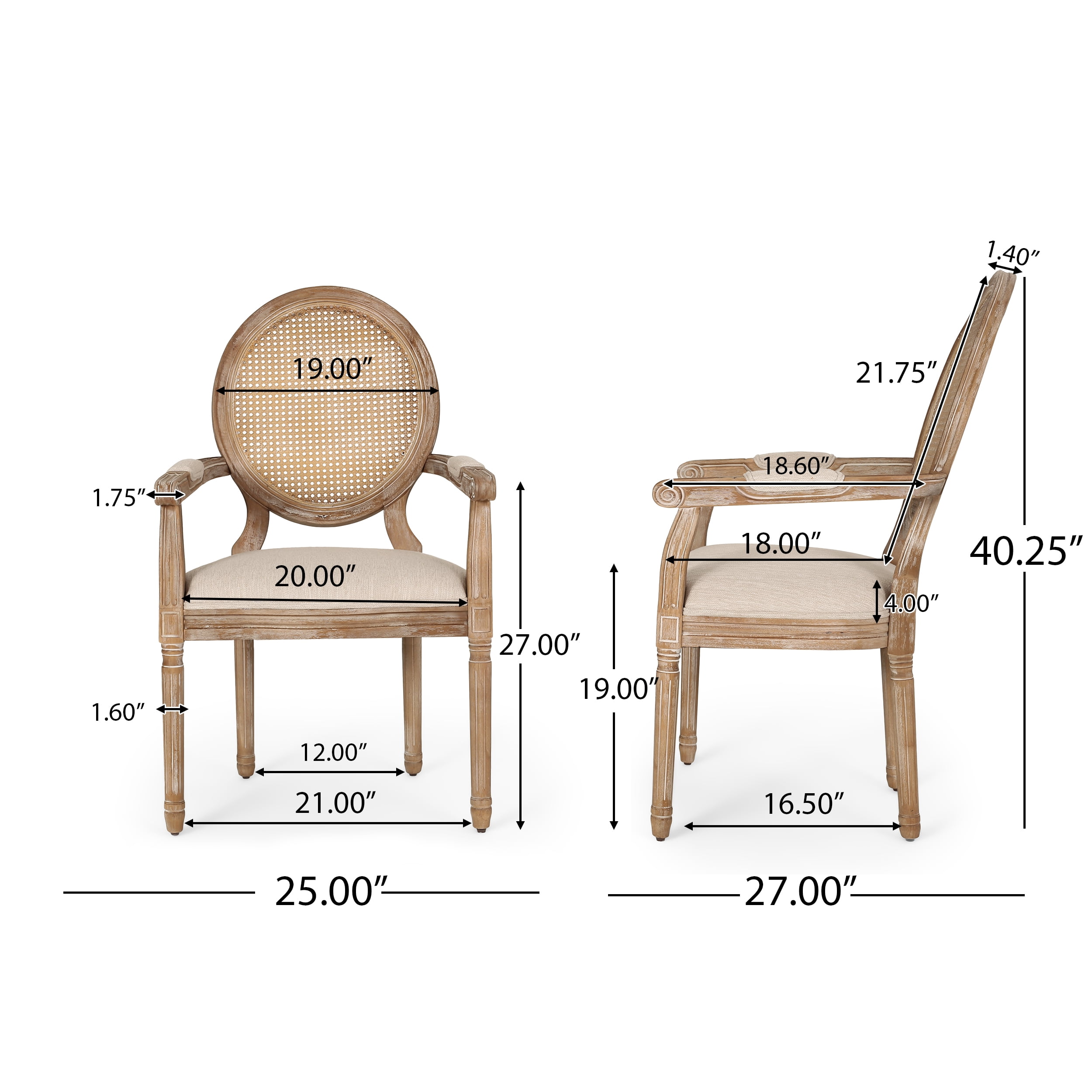 Noble House Huller Indoor French Fabric Upholstered Dining Chair, Set of 2, Beige