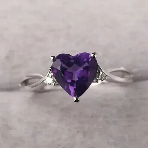 Ahansh Jewels Heart Cut Amethyst Women's Engagement Ring For Women's 925 Sterling Silver