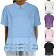 thumbnail image 7 of Lovskoo Summer Tops for Women 2024 Doll Collar Short Sleeve Doll Collar Solid Color Lace Tops Shirts Blouse Blue, 7 of 7