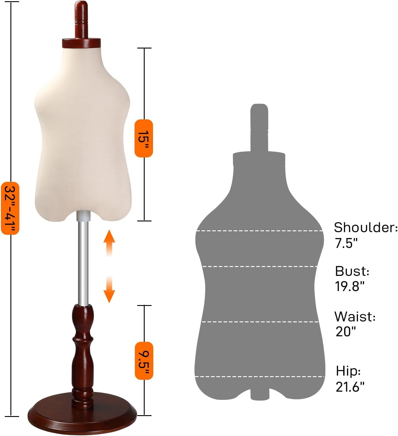 Bonnlo White Kid Dress Form, Toddler Mannequin Torso with Adjustable Wood Stand (0.5-1 Years Old)