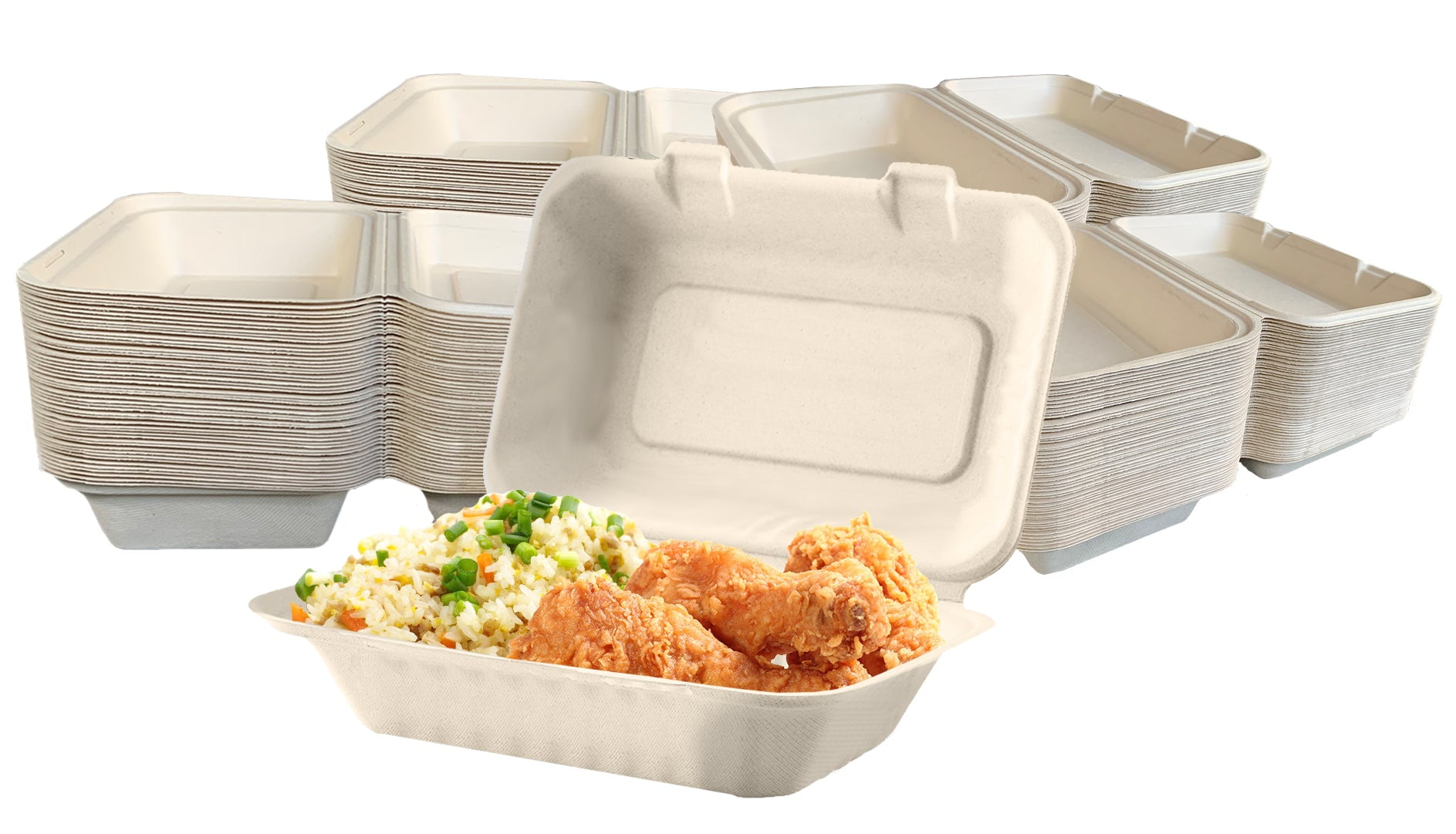 ECOLipak 200 Pack Clamshell Take Out Food Containers, 100% Compostable  Disposable To Go Containers，6 * 6 To Go Boxes for Salad, Cake,Sandwiches
