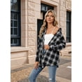 thumbnail image 5 of Women'S Button Down Flannel Shirts Shacket Long Sleeve Collared Business Casual Tops Work Blouses Black & blue L, 5 of 8