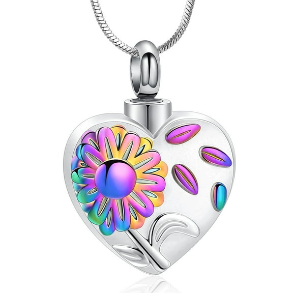 Sunflower Urn Cremation Jewelry for Ashes Heart Urn Necklace Ashes for Human / Pet Ashes Keepsake Memorial Jewelry Gifts for Women