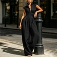 thumbnail image 6 of Women's Sleeveless Jumpsuit, Turndown Collar V-Neck With Pockets, Fashion One-Piece Pants For Office & Casual Outings Black S, 6 of 7
