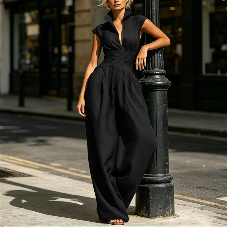black dress jumpsuits SAFUNY Sleeveless Waist Wide Leg Suit Jumpsuit Women Formal Outfit for Events XL Crafted from our premium