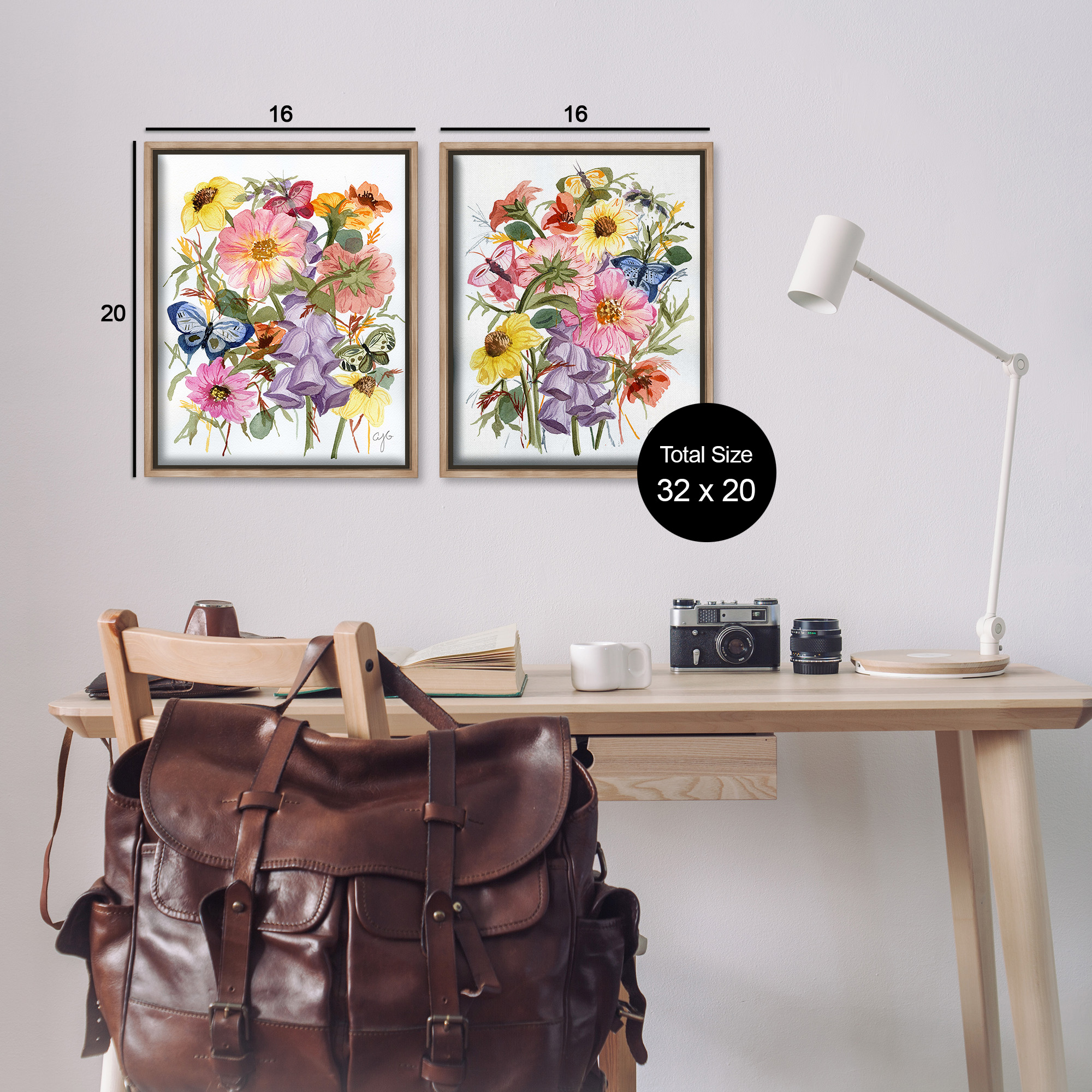 Stupell Industries Traditional Butterflies & Florals Botanical & Floral Painting Brown Floater Framed Canvas Art Print Wall Art, 17 x 21, Set of 2