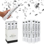 Clover Products Premium Large Premium Confetti Cannon - 6 Pack Silver Mylar Confetti Popper | Compressed Air Launches Confetti 20-25 feet | Party Poppers for any Celebration.