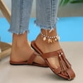 thumbnail image 4 of Bkhluea Women Fringe T-Strap Slide Sandals Slip On Comfortable Footwear For Beach Travel Daily Casual Outdoor Activities, 4 of 7