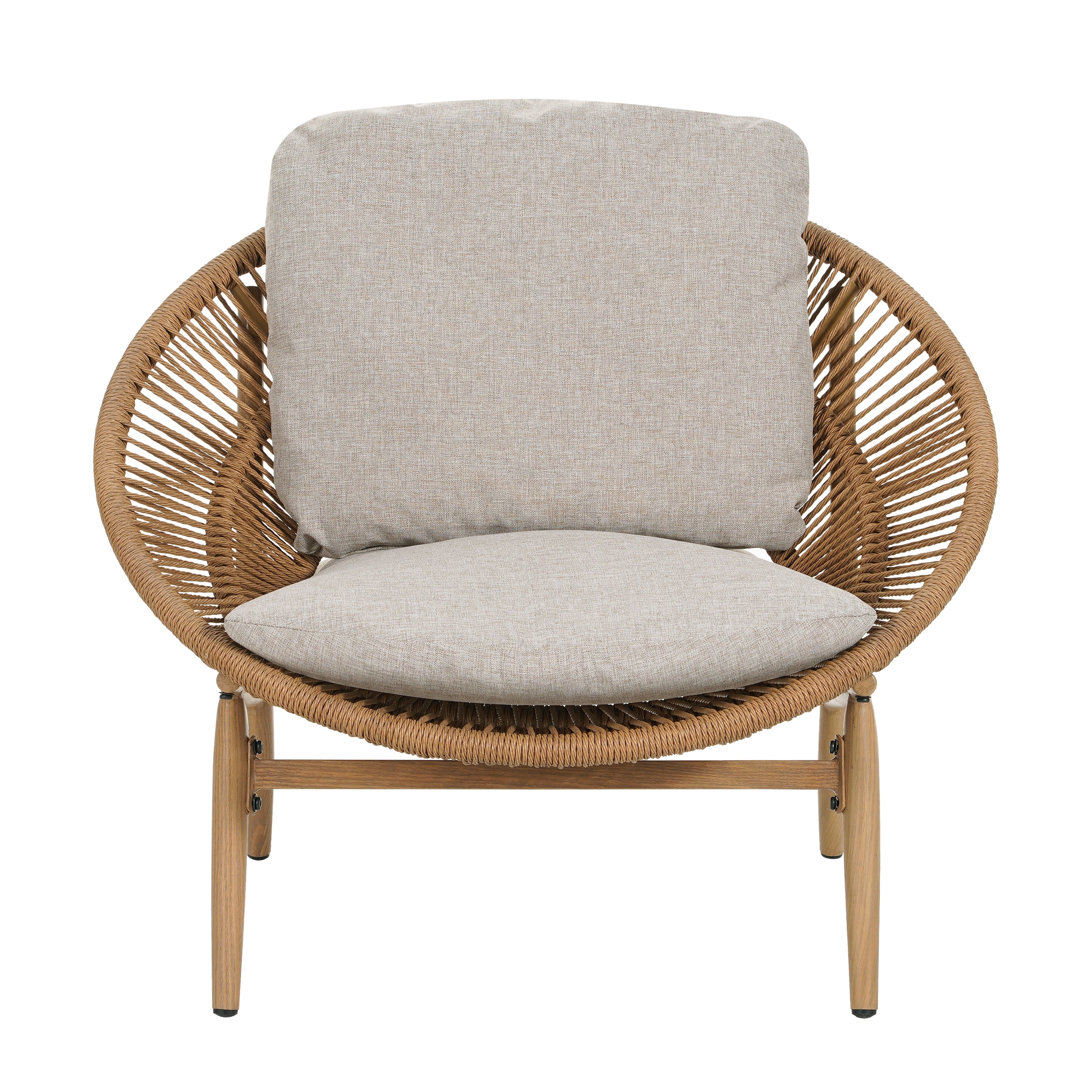 Outdoor Wicker Papasan Style Lounge Chair Light Brown Wicker with Beige Cushion for Patio, Light Brown