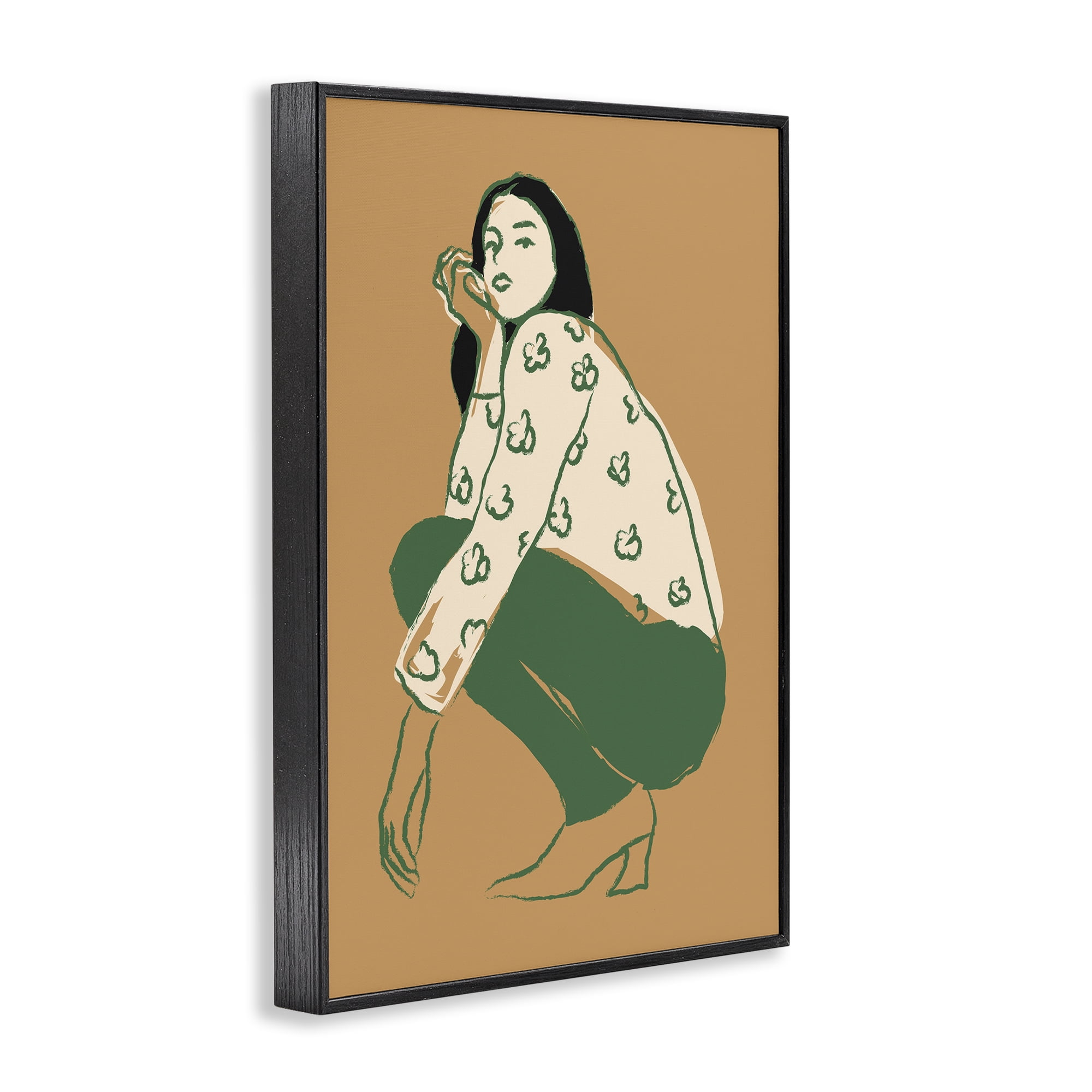 Stupell Industries Fashion Girl Kneeling Novelty Painting Black Framed Art Print Wall Art, 16 x 24