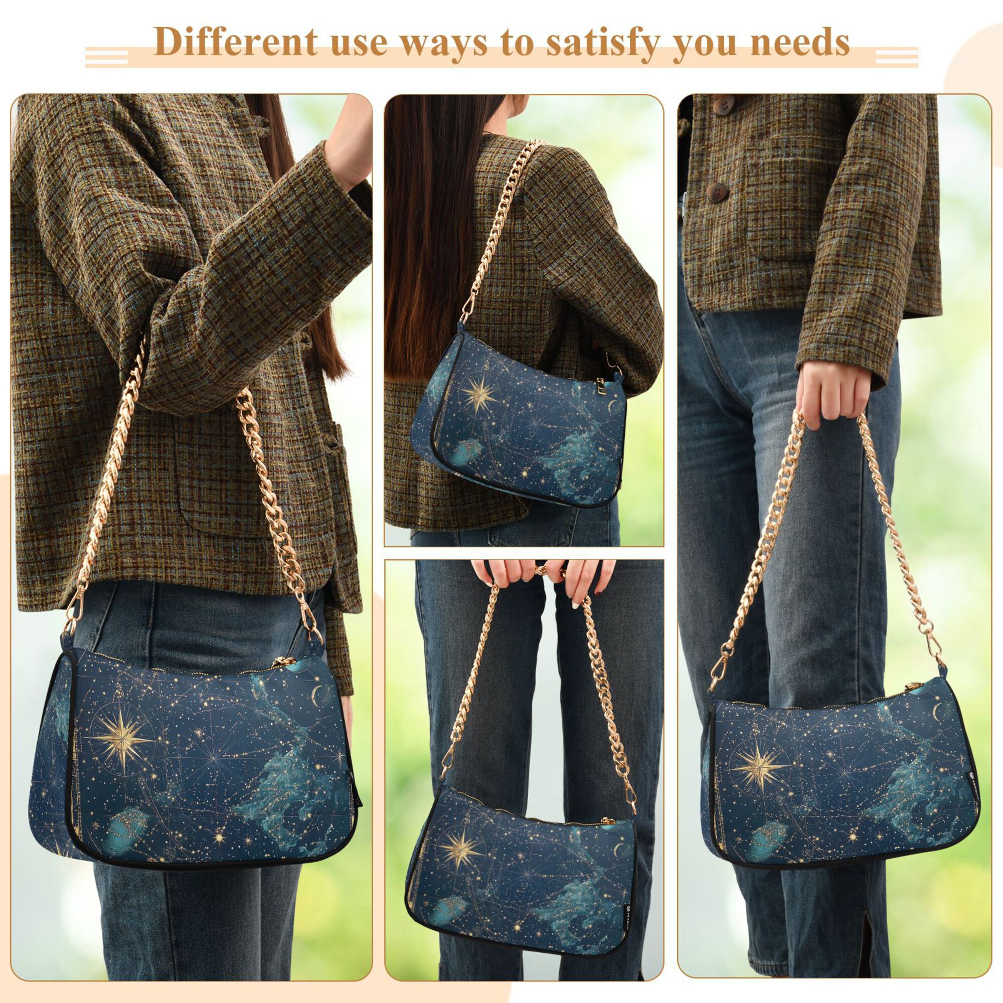 FORMRS Womens Shoulder Bag with Chain Strap Clutch Purse Cute Tote Handbag, Dark Star Map