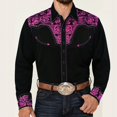 thumbnail image 1 of Camisa de manga larga con botones para hombre, estilo étnico tribal occidental, informal, deportiva, para exteriores, estilo callejero, con solapa, ropa informal y cómoda, 1 of 6