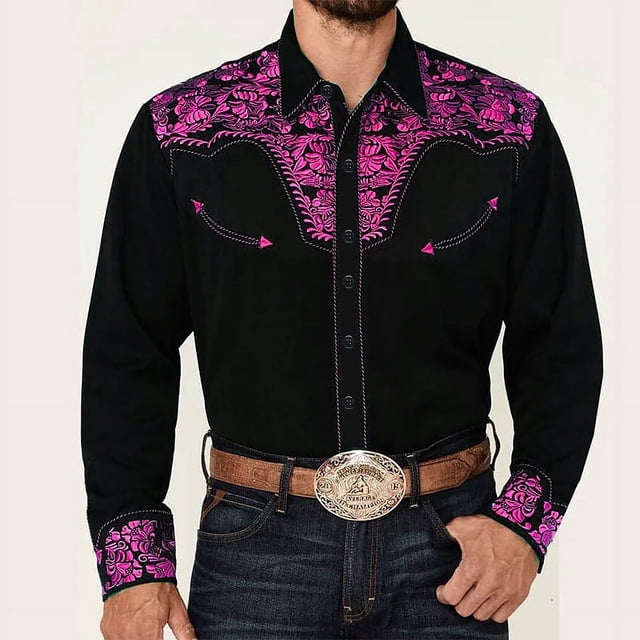 Camisa de manga larga con botones para hombre, estilo étnico tribal occidental, informal, deportiva, para exteriores, estilo callejero, con solapa, ropa informal y cómoda