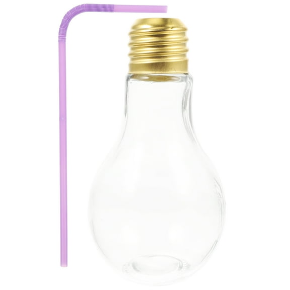 Topbathy Creative White Glass Light Bulb Drinking Glasses with LeakProof Caps and Reusable Straws, 400ML