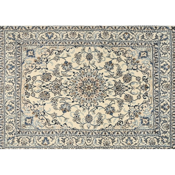 Ahgly Company Indoor Rectangle Traditional Vanilla Gold Medallion Area Rugs, 7' x 9'