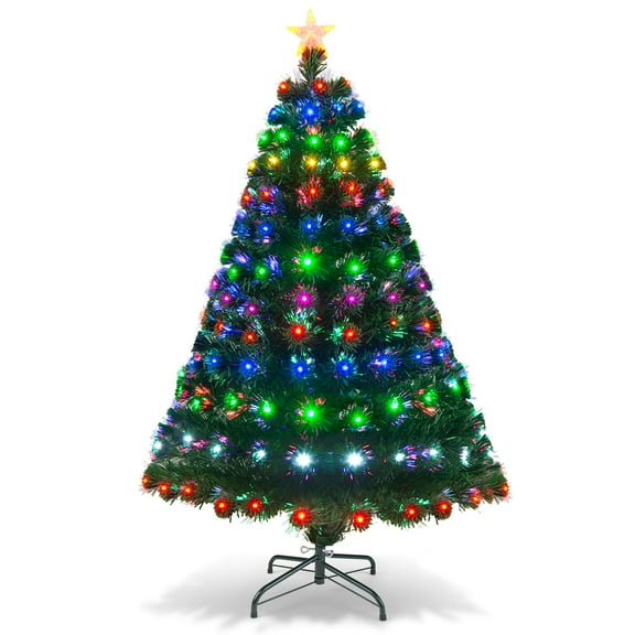 Patiojoy 5' Pre-Lit Optical Fiber Tree Artificial Christmas Tree w/ Lights & Stand