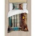 thumbnail image 3 of Rustic King Size Duvet Cover Set, Aged Shed Door Backdrop with Color Details Country Living Exterior Pastoral Mansion Image, Decorative 3 Piece Bedding Set with 2 Pillow Shams, Brown, by Ambesonne, 3 of 3