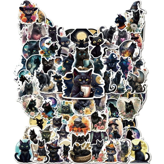 MiStar 100 PCS Black Cat Stickers, 3.15" Cat Stickers Pack, Aesthetic Vinyl Waterproof Stickers for Water Bottles Laptop Phone Case Luggage Car, Black Cat Decor Decal for Halloween