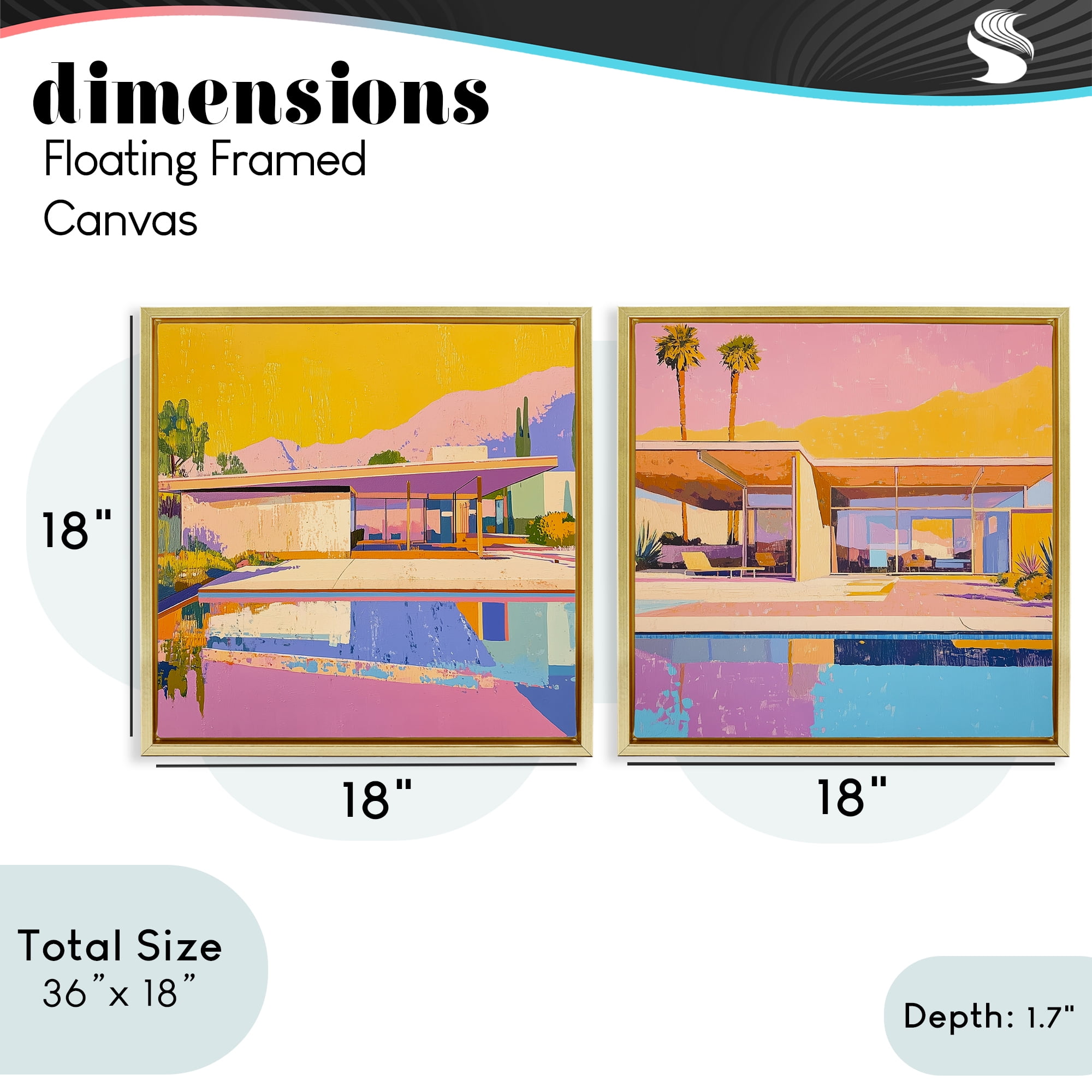 Stupell Industries Case Study Villa 2 Piece Gold Framed Floater Canvas Set, design by Walker Noble