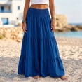 thumbnail image 5 of YuXingFu Cotton Linen Beach Skirt for Women Solid Color Buckle Long Skirt Boho Smocked Waist Casual Dark Blue S, 5 of 5