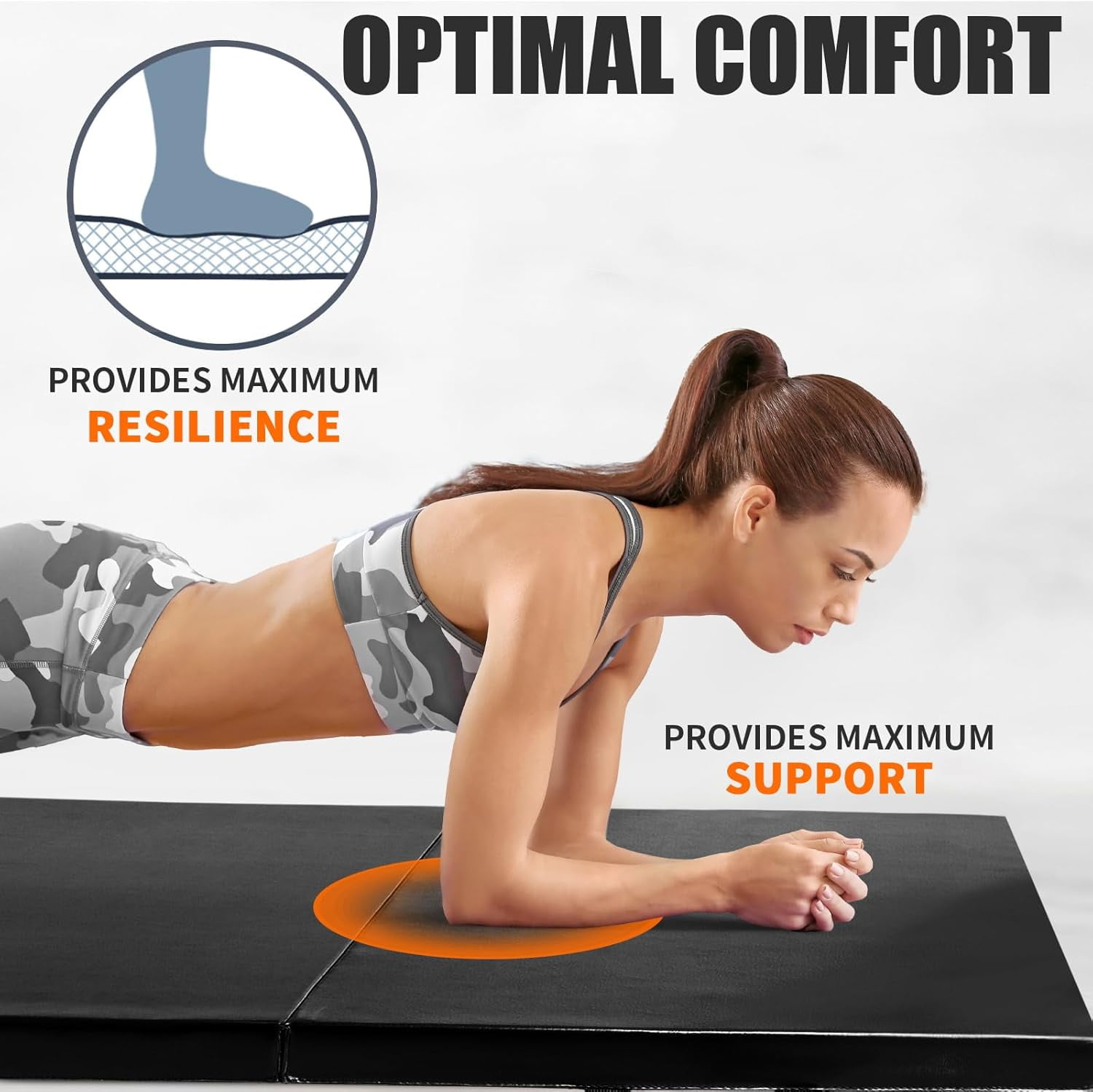 RitFit 4' x 8' Folding Gymnastics Mat with Carrying Handles for Yoga, Stretching, Core Workouts(Black)