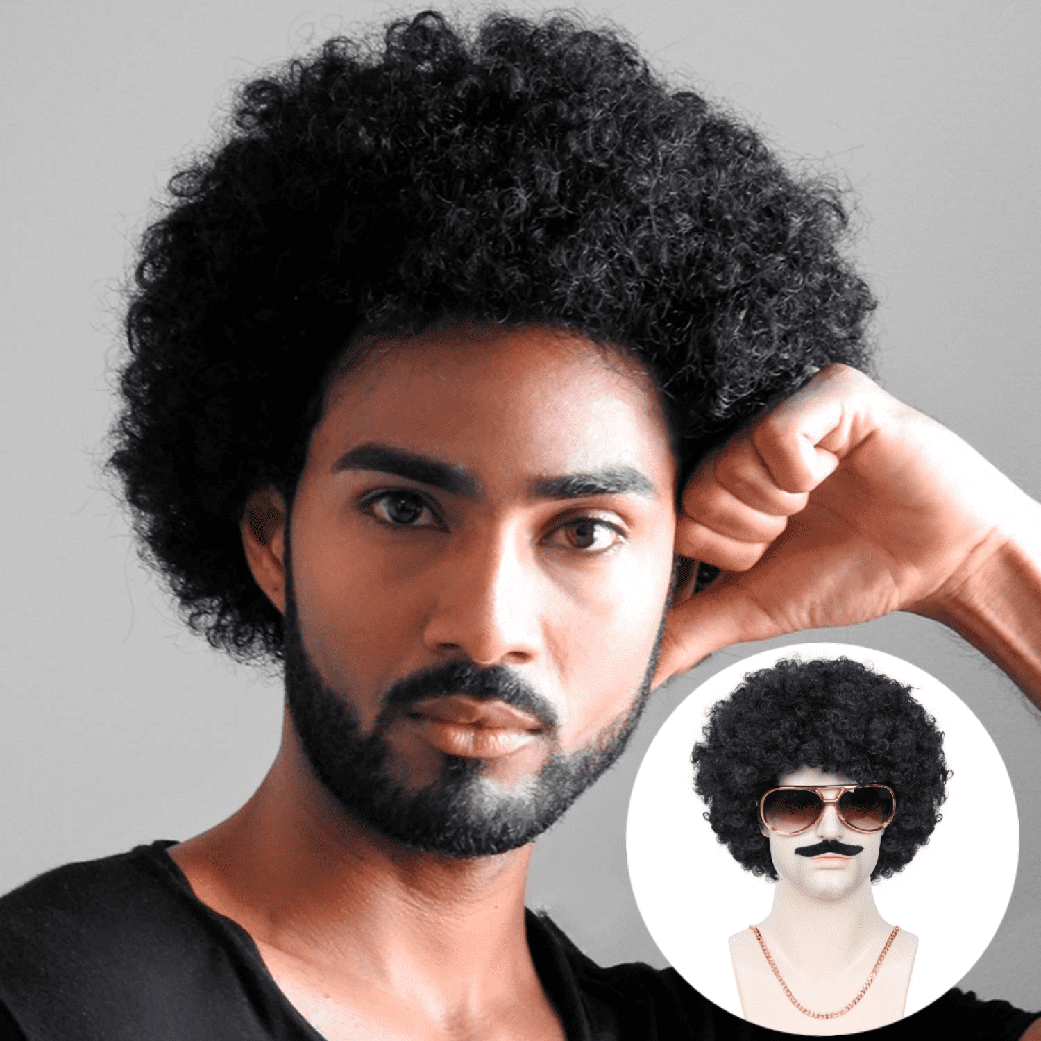 PHOCAS Curly Wigs for Black Men Short Wigs Men 70's 80's Disco Funny