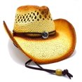 thumbnail image 1 of Cowboy hat with medallion and brown strap - handmade hat, 1 of 2