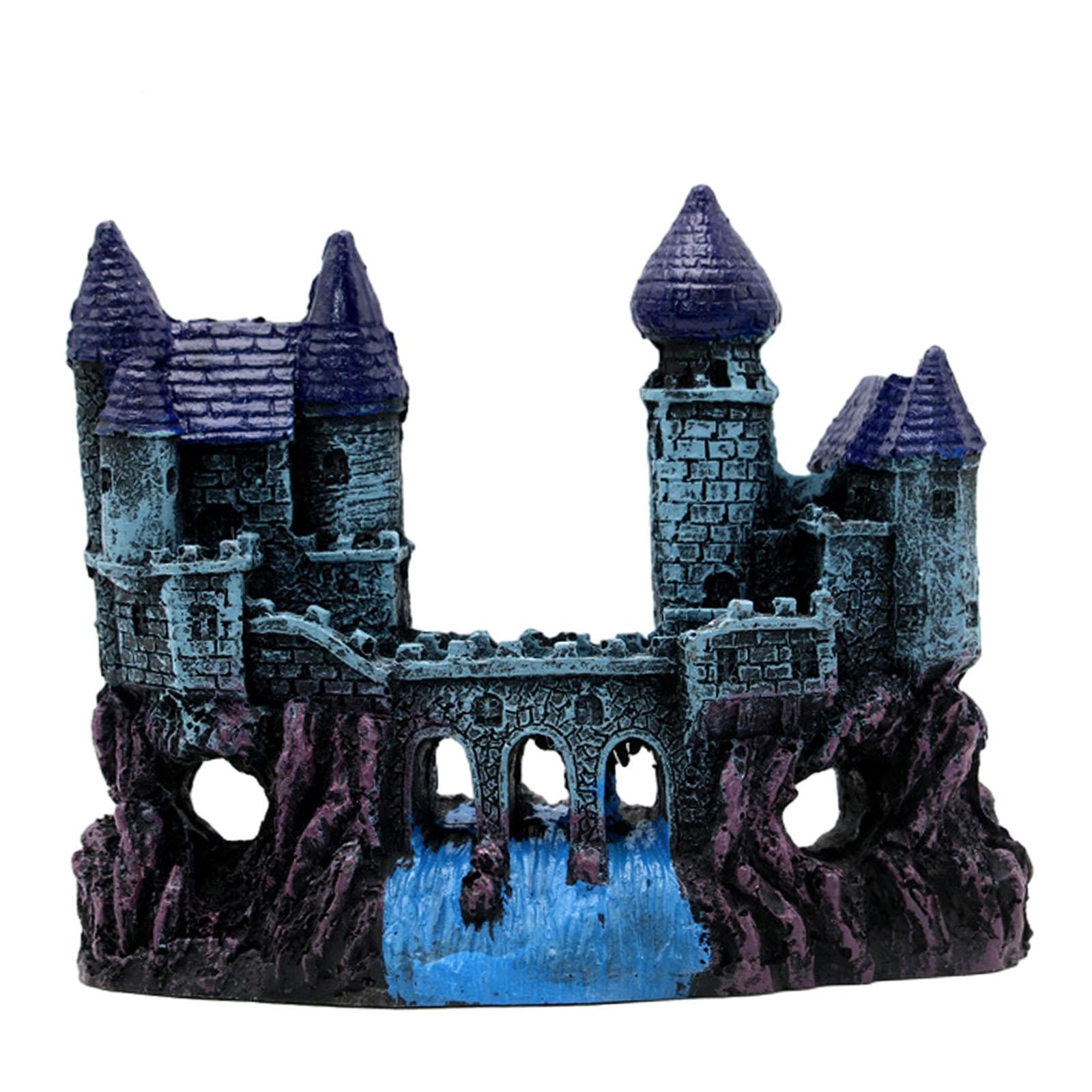 perfeclan Aquarium Castle Decorations,Hideouts Stone Cave,Resin Tank,Castle Ornament Hided House for Reptile, Accessories Decor B
