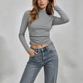 thumbnail image 6 of XRoczxe Women's Mock Neck Long Sleeve Crop Top, Slim Fit Ribbed Knit T-Shirt, Casual Solid Color Basic Tee for Fall Winter Daily Wear Layering, 6 of 7