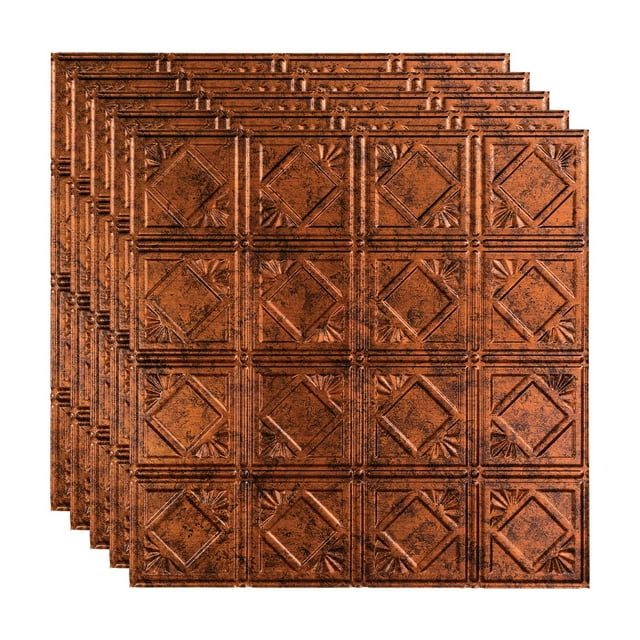 FASÄDE Traditional 4 Decorative Vinyl 2ft x 2ft Lay in Ceiling Panel in Moonstone Copper(5 Pack)