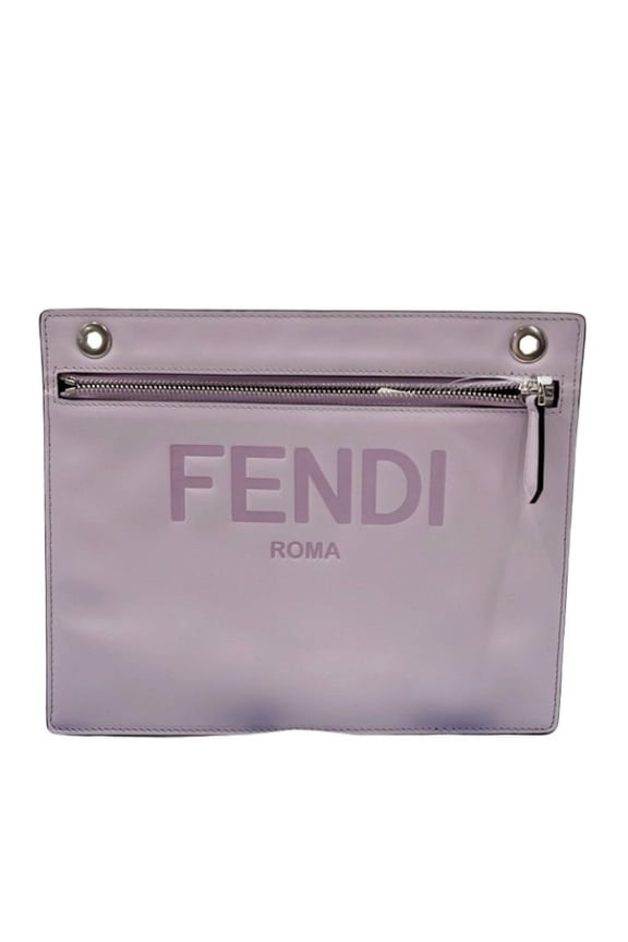 Pre-Owned FENDI Zucca Clutch Bag 7AR985 Gray Purple Leather Men's Women's