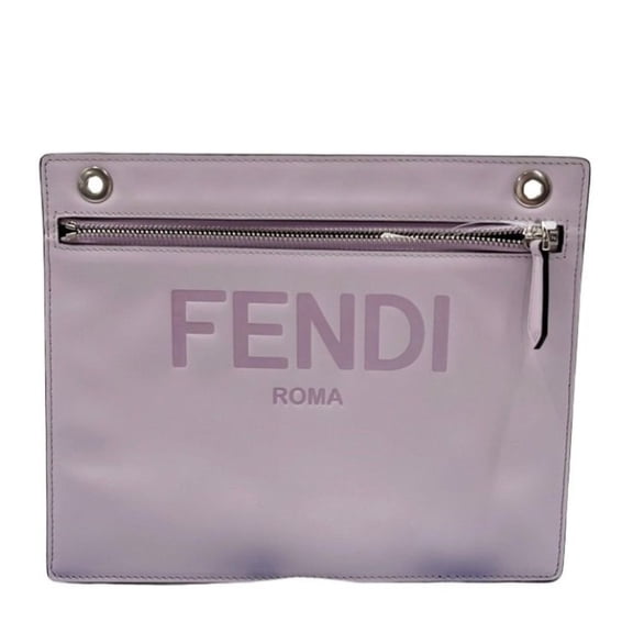 Pre-Owned FENDI Zucca Clutch Bag 7AR985 Gray Purple Leather Men's Women's