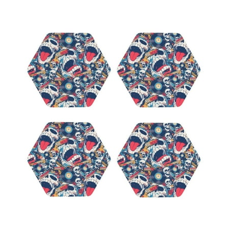 

Tideii cool rock Skull for Leather Coasters 4 Pieces Anti-fouling and Anti-scalding Decorative Coasters Suitable for Restaurants Kitchens Coffee Shops-Hexagon