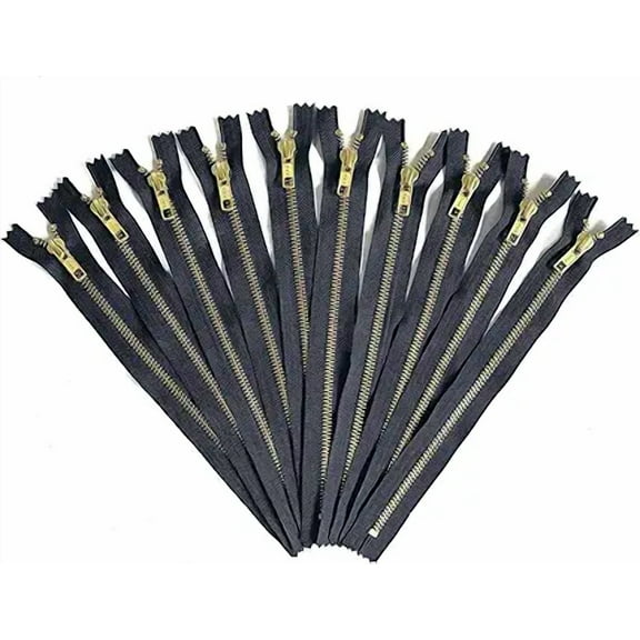 YKK Black Metal Zippers 6 Inch in Gold No.5 for Bags - Set of 12