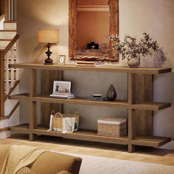 Finmind 63" Long Console Table with Storage, Wooden Narrow Entryway Table with 3-Tier Shelf, Farmhouse Sofa Table for Living Room, Hallway, Foyer