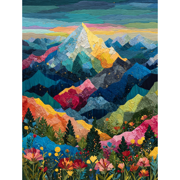 Vibrant Impressionist Floral Landscape Textured Canvas Print, Suitable for Living Room, Bedroom, Dining Room, Hallway, Office Decor