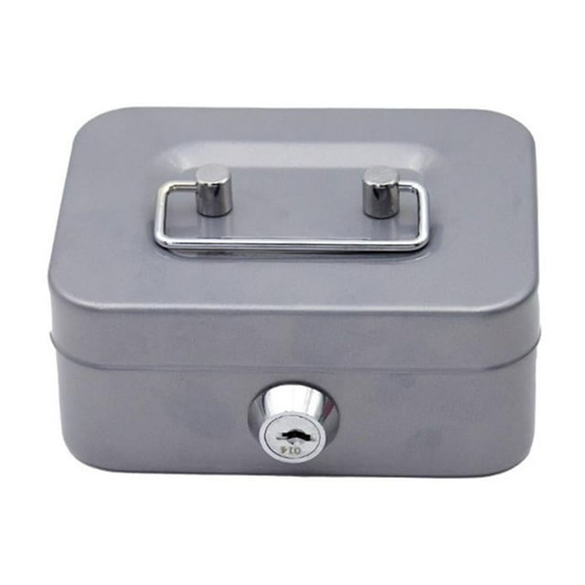 Compact Key-lock Metal Cash Box With Handle Small Deposit Safe For Home And Office Storage