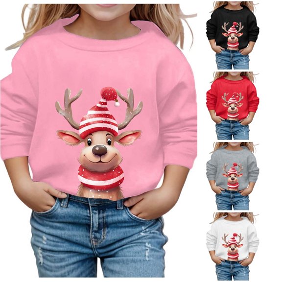 Tanghaowl Kids Sweatshirts Girls Autumn Winter Christmas Print Round Neck Long Sleeve Casual Hoodless Sweatshirt with Warm Pink 3-4 Years