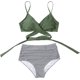 thumbnail image 3 of Traje de baño de cintura alta dividido para mujer, bikini sexy, traje de baño con push-up, conjunto de bikini con vendaje y parte superior de tubo, 3 of 7